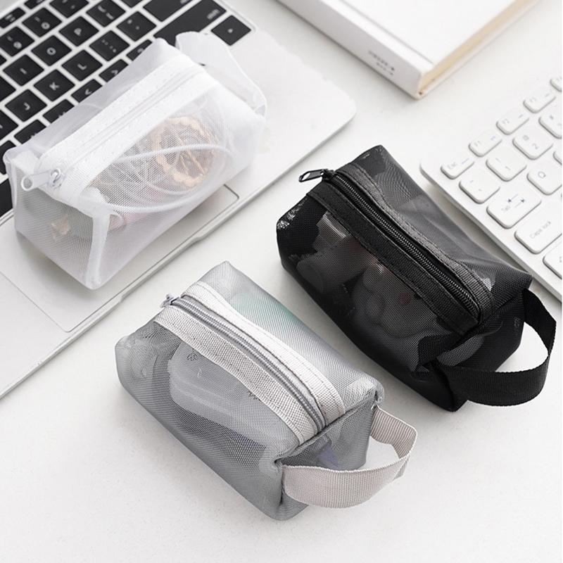 Schwarze Make-up-Taschen, klein, groß, transparent, Netz-Kosmetiktasche, Organizer für Kosmetik, Aufbewahrung, Federmäppchen, Neceser-Tasche