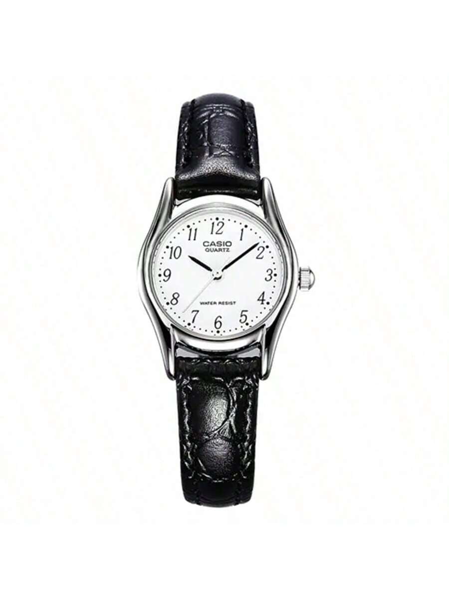 

**CASIO Casio STANDARD** Компактные Ретро Кварцевые Часы со Кожаным Ремешком для Женщин (Японская и корейская версия) – Черный циферблат, модель LTP-1094E-7B белый
