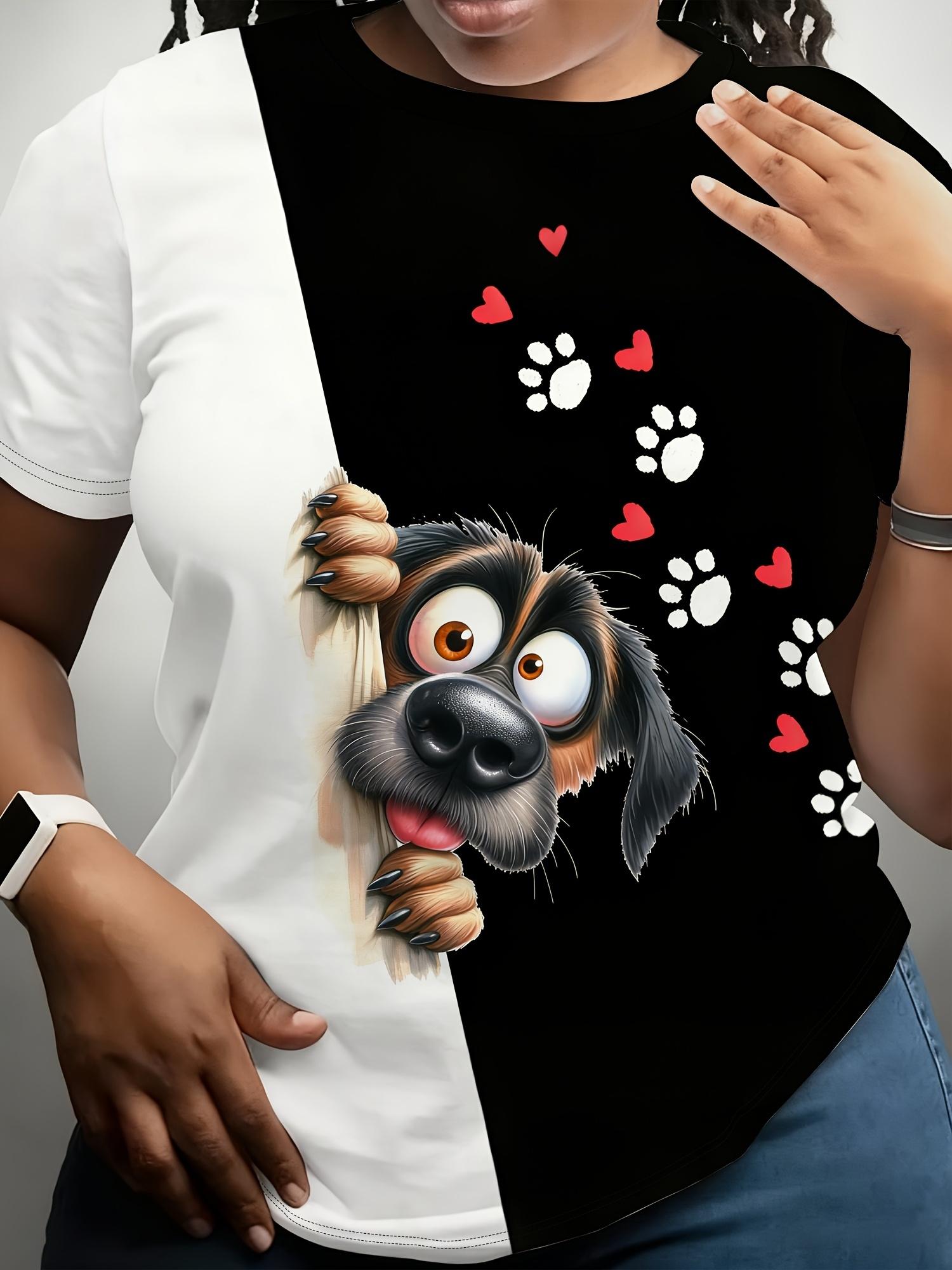 

Women s Oversized Short-Sleeve T-Shirt - Cute Peeking Puppy Print Round Neck Blouse Suitable for Summer. Casual Loose-Fit Top with Dog Face. Machine W XL дубильная кора