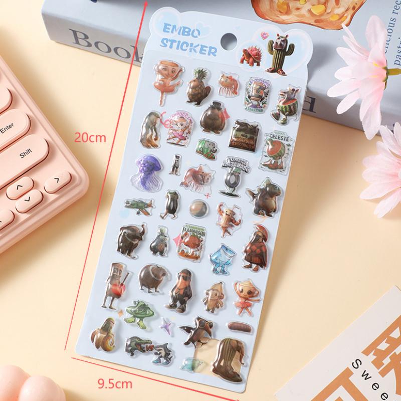 1/4Pcs 3D The Classic Of Mountains And Rivers Embossed Diamond Stickers Cartoon Pvc Bonbon Drop Seal Diy Journal Scrapbook Decor
