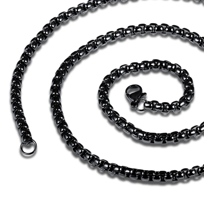 304 Stainless steel Silver/gold/black Men's Square pearl Chain Women Necklace 4mm Width