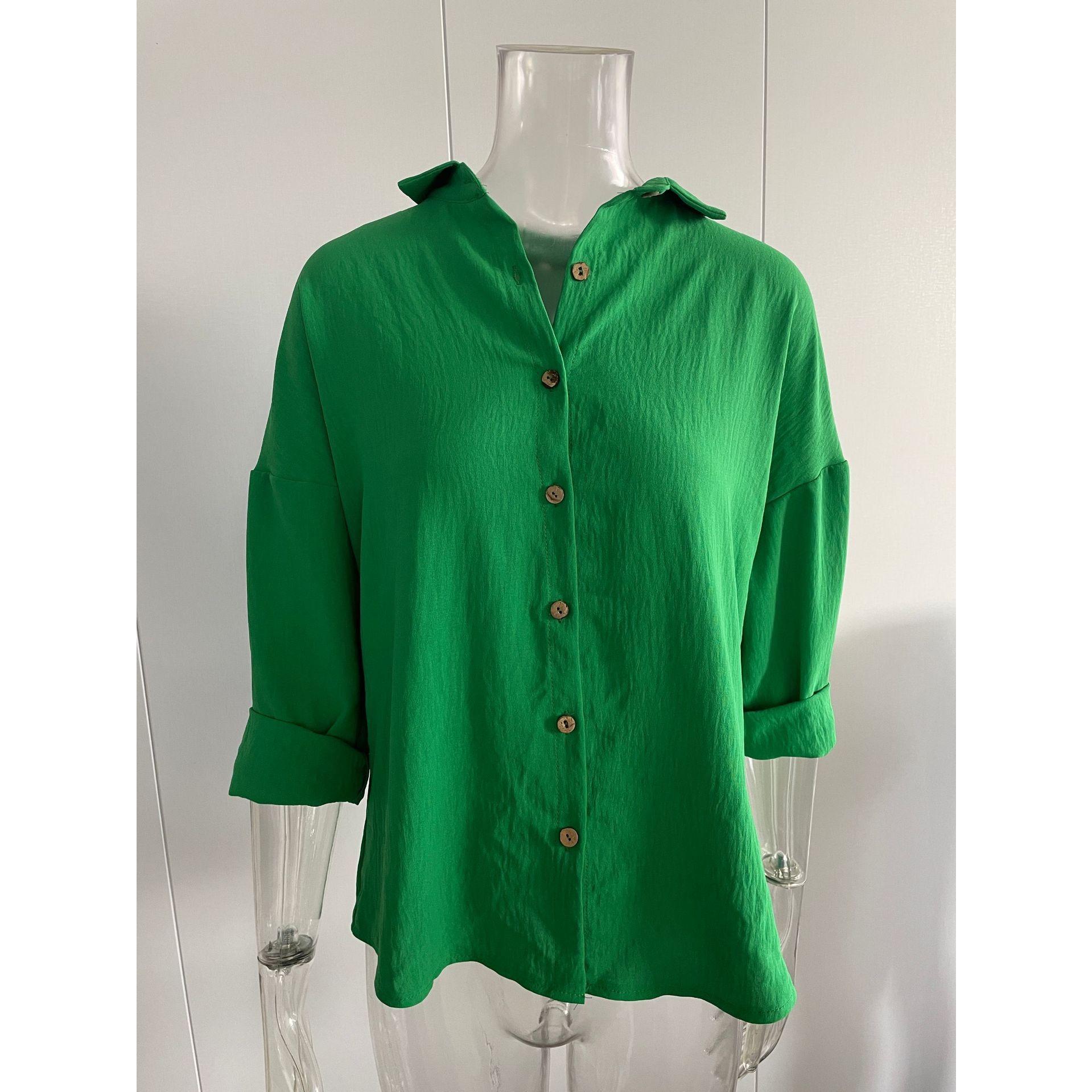 

Однобортная рубашка IHUASU с плиссированными лацканами, женская, однотонная, с подтягивающимися рукавами XXXXXL