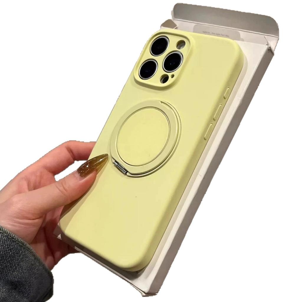 Suitable for Ip16pm Liquid Silicone Magnetic Rotating Stand, Apple 15pro Fine Hole Full Cover Solid Color 14p Protective Case