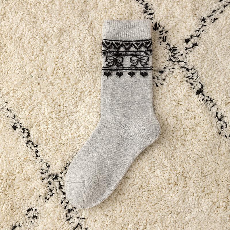 Mittellanges Röhrengarn mit Federn, farblich passende Wollsocken im Retro-Stil mit Schleife, für Zuhause und Freizeit, wärmespeichernd, verdickt, Thermosocken
