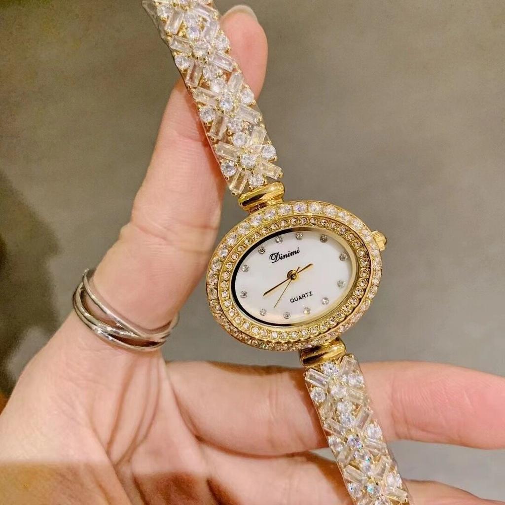 Oval Bracelet Women'S Watch Exquisite Fritillary Full Of Diamonds Zircon High-End Light Luxury Fashion Women'S Watch