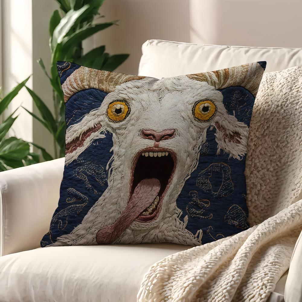 Double Sided Pooky Goat Face Pillow Cover, 2D Nordic Design For Sofa Living Room Car Bedroom Office And Coffee Shop Gift