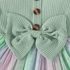 Spring and Autumn New Ribbed Long Sleeve Dress Fashionable Sweet Bow Mesh Princess Dress
