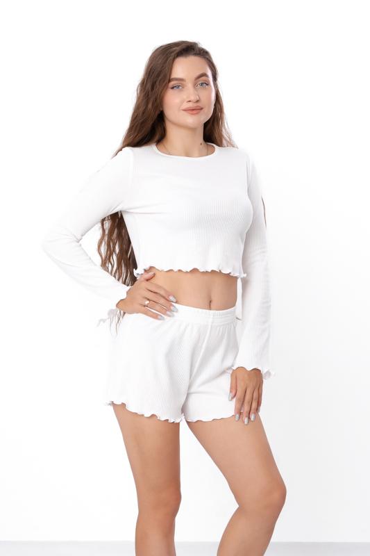 

Set (women) – Soft Cotton, Long Sleeve Crop Top & Shorts, Sleepwear, Any season, 8448-050 HC M білий