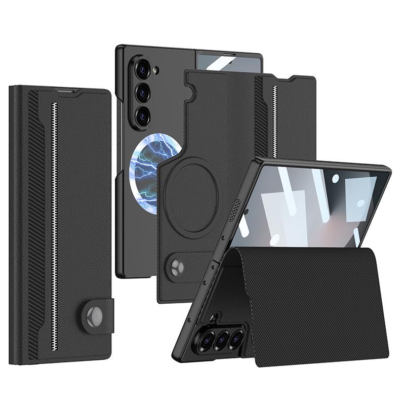 Samsung ZFold6 Leather Flip Case: Magnetic, Foldable Screen Protector, Trendy Design