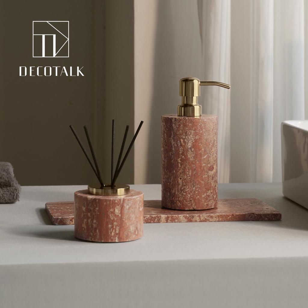 DecoTalk Wabi-sabi Red Travertine Bathroom Washbasin Set with Aromatherapy Tissue Box Tray