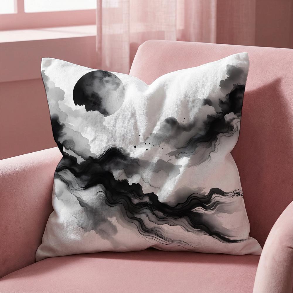 Ink Wash Texture Cushion Cover MultiScene Pillow Cover for Home Car Reversible Soft Durable for Daily Use