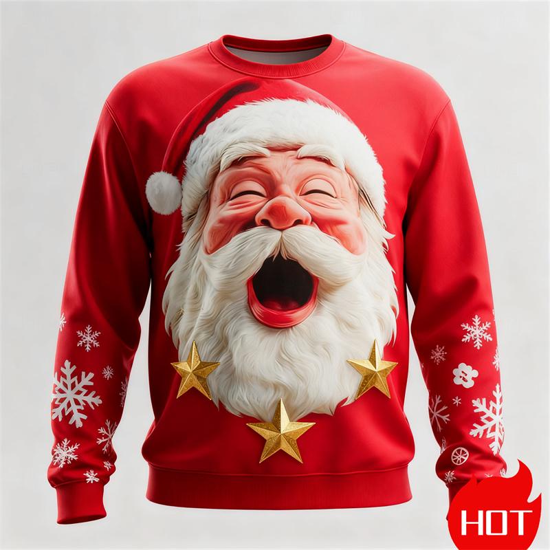 Autumn 3D Santa Clause Printed Sweatshirts Round Neck Fashionable Casual Sports Long Sleeved Christmas Clothing Men's Sweatshirts