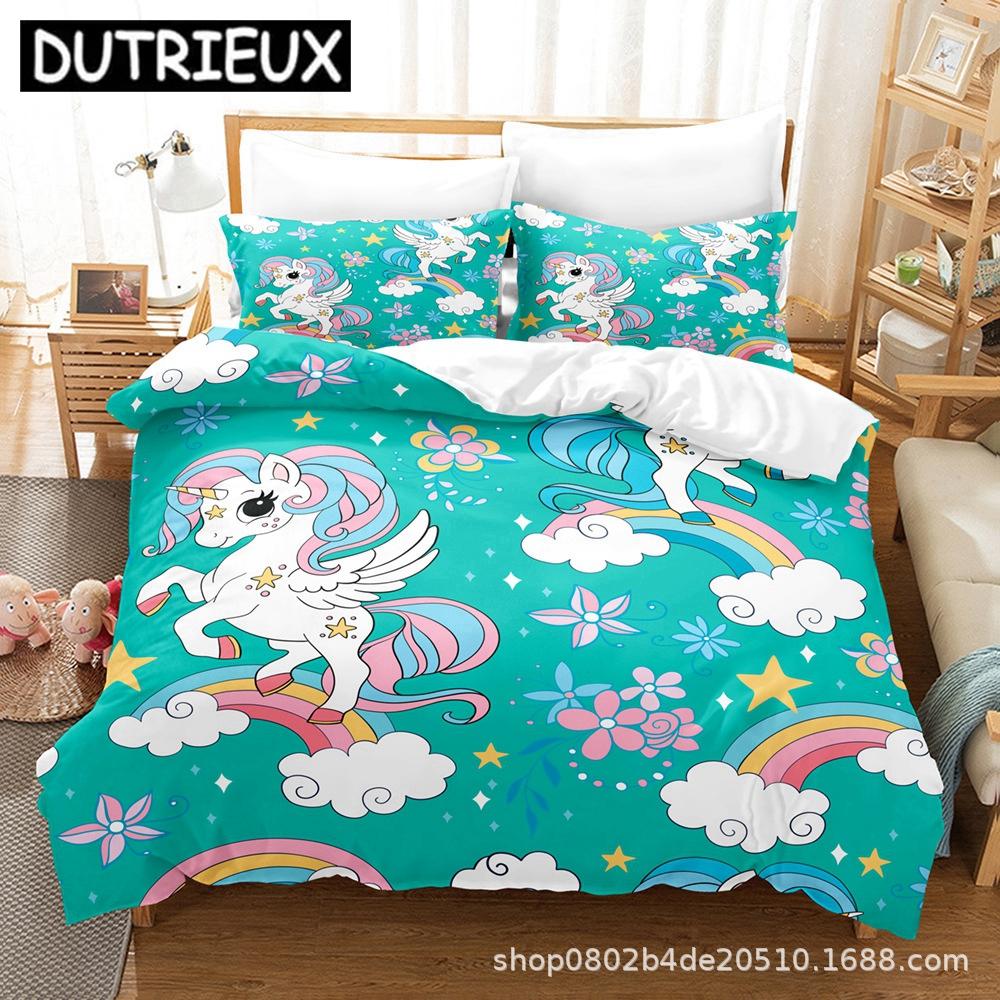 Cartoon Unicorn Bedding Set 3D Printed Colorful Rainbow Unicorn Queen King Twin Full For Girl Kids Home Textile Duvet Cover