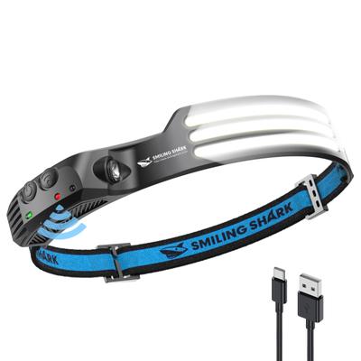 Smiling Shark Wiederaufladbare LED von 1 Weiß, USB wiederaufladbar, 3-fach hohe Helligkeit, Outdoor-Stirnlampe, Weitwinkellicht, konzentriertes Ultralicht, IPX4