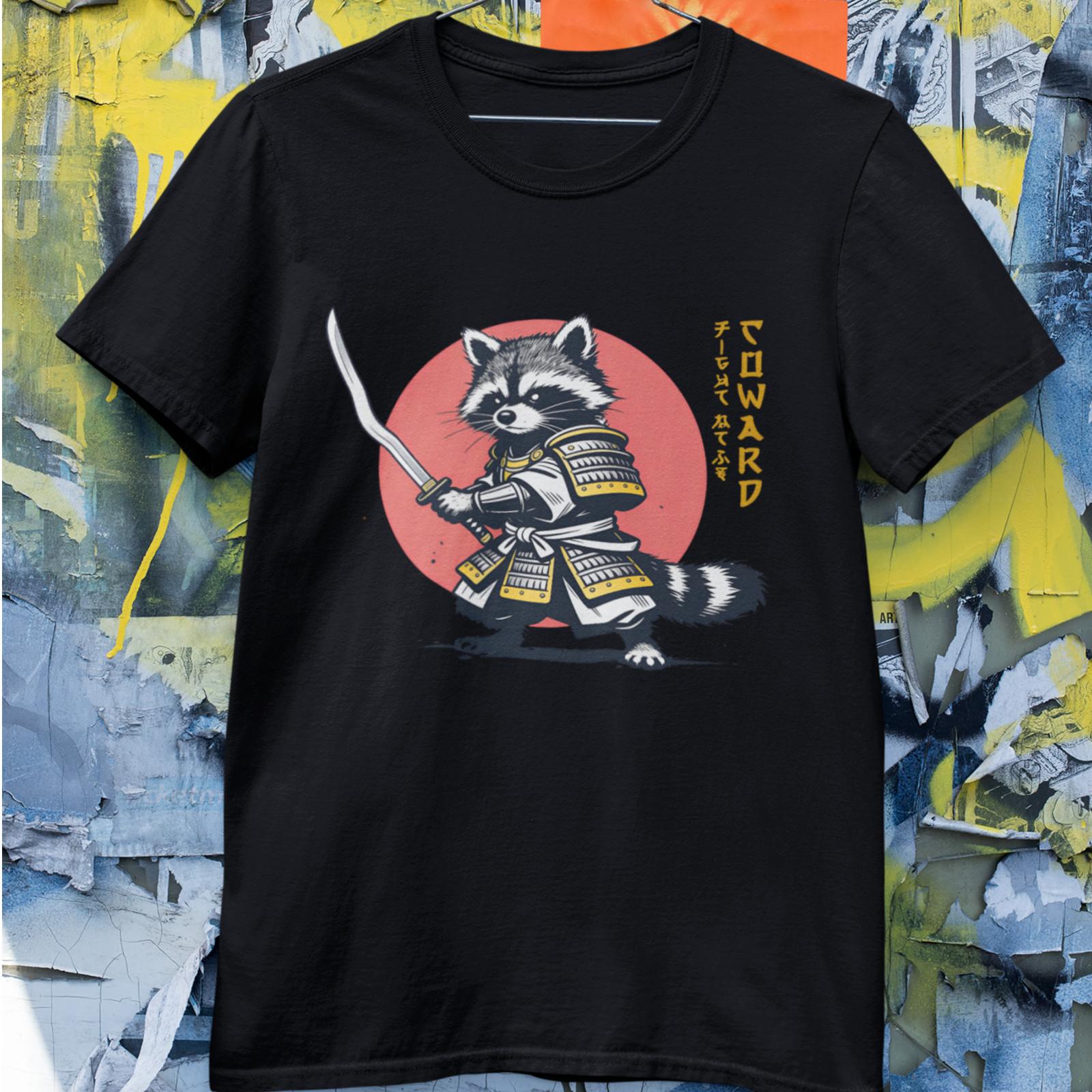 Samurai Raccoon T-Shirt Japanese Tanuki Bushido Katana Ninja Graphic Tee S