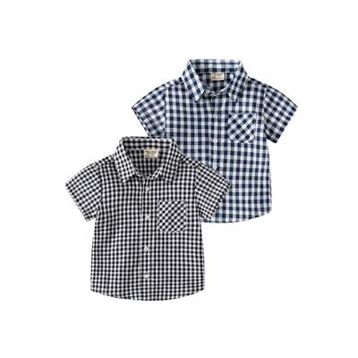 Boys' Short-Sleeved Gingham Shirt Cool Casual Summer Kids Shirt Baby Boy Short Sleeve Lapel Pocket Top
