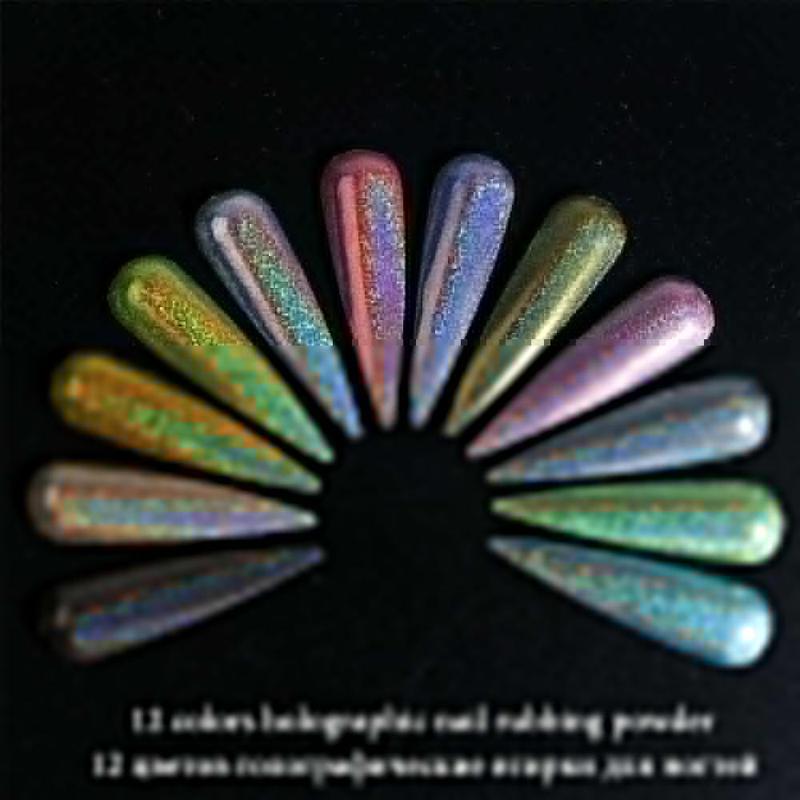 12 siatek / pudełko Holograficzny brokat do paznokci Pigment laserowy kolorowy pył Nail Art Decoration!