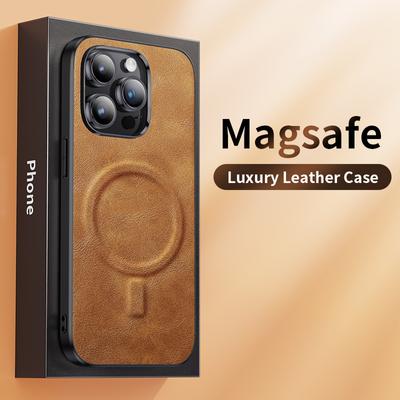 Luxury Leather Case For Iphone 14 13 12 11 Pro Max Magnetic Magsafe Wireless Charging Shockproof Silicone Phone Cover Funda Para