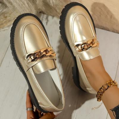 Ladies Shoes 2024 Loafers Women's High Heels Classics Office Pumps Women Metal Decoration Chain Round Toe Med Heel Shoes Women