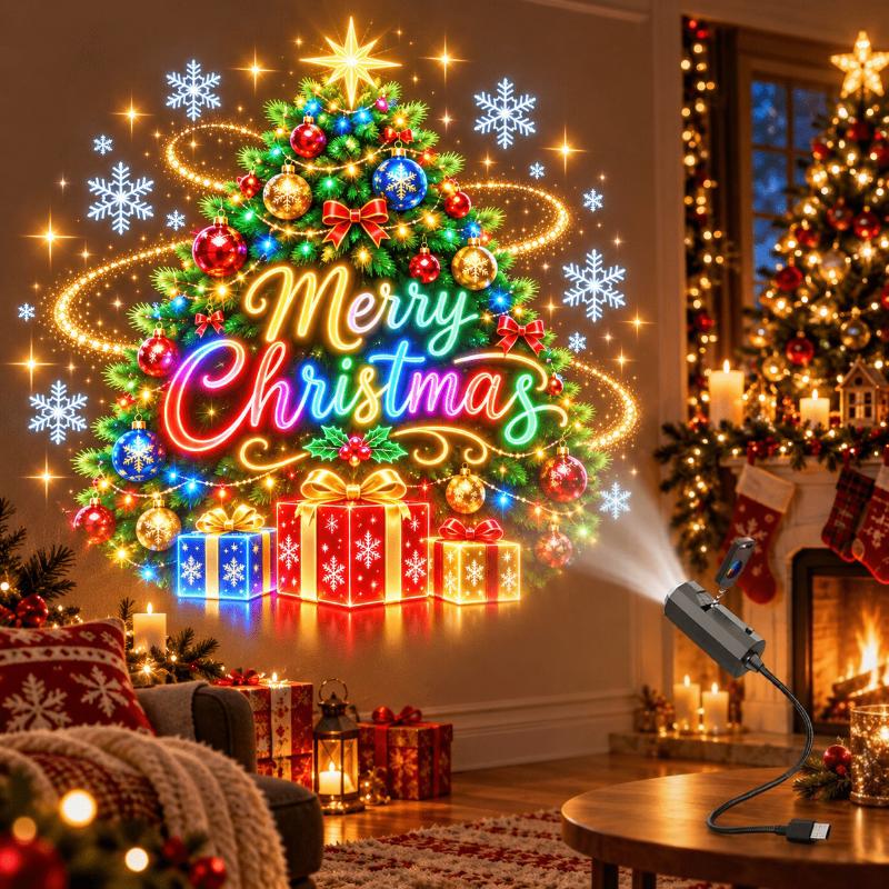 1Set Usb Christmas Theme Projection With 12 Flat Patterns Change Led Projector Decorative Home Lighting