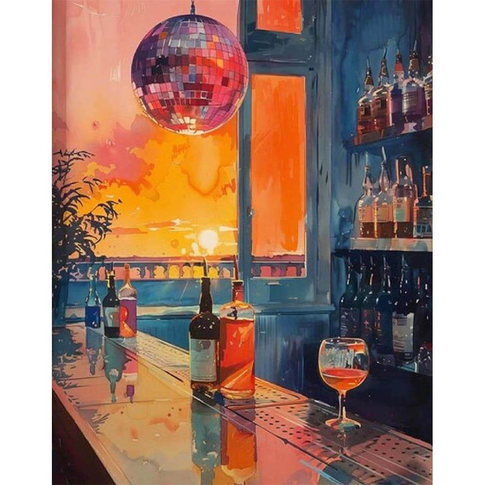 

Tavern Sunset Atmosphere Diamond Painting Kit, 5D DIY Round Full Diamond Gemstone Painting Process, Home Wall Decoration and Gift Giving Round 20x30cm