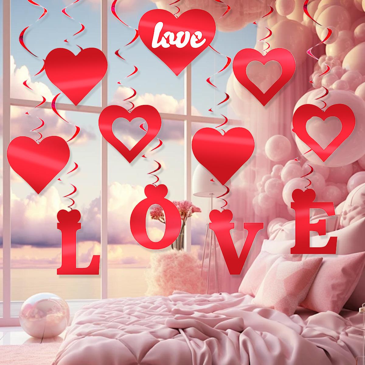 

Набор из 11 спиральных подвесных украшений в форме сердца LOVE с пайетками на День святого Валентина 2025 года для свадеб и комнат