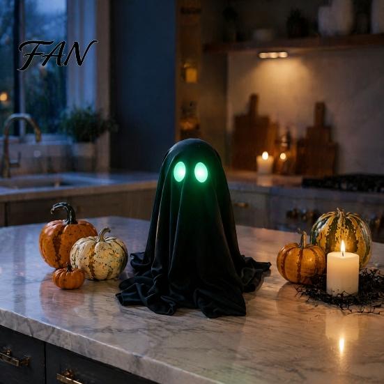 Realistic Spooky Ghost Decor Halloween Decoration, Glow In The Dark Standing Ghost, Party Decorations for Festival Small Black Fabric Tabletop,