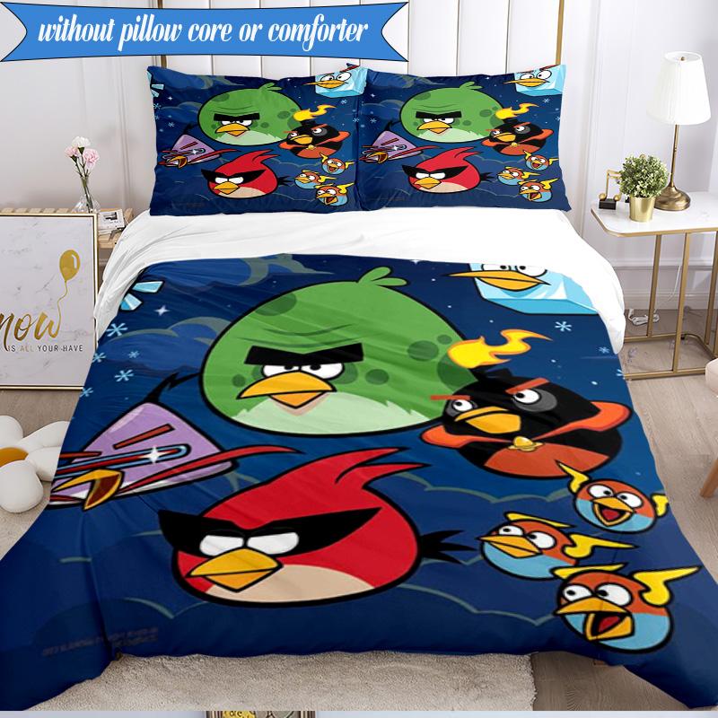 Red Birds Characters Collage 3pcs K-pop music group Bedding set,Ideal for Bedroom, Dormitory,Including Duvet Cover And 2pcs Pillowcases,Fan gifts
