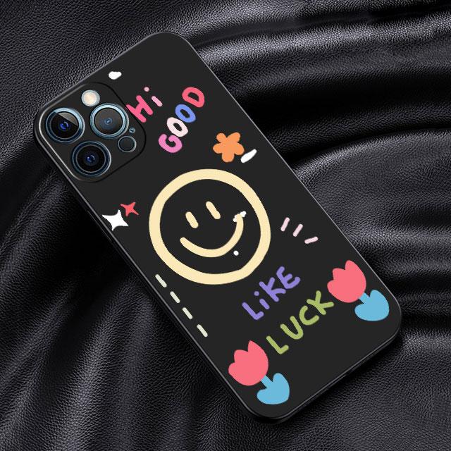 Case For Apple iPhone 14 13 11 12 Pro 7 XR X XS Max 8 Plus 6 6S SE 2022 13Pro Black Soft Phone Funda Smiley Face Stripes