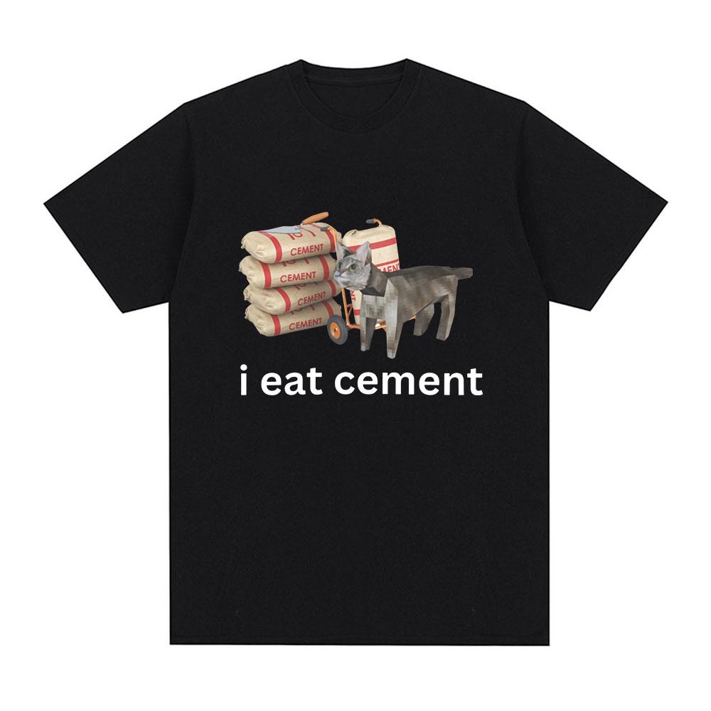 

I Eat Cement Low Poly Cat Funny Meme T Shirt Men Womens Fashion Vintage Short Sleeve T Shirts Cotton Casual Loose Tshirts 4XL