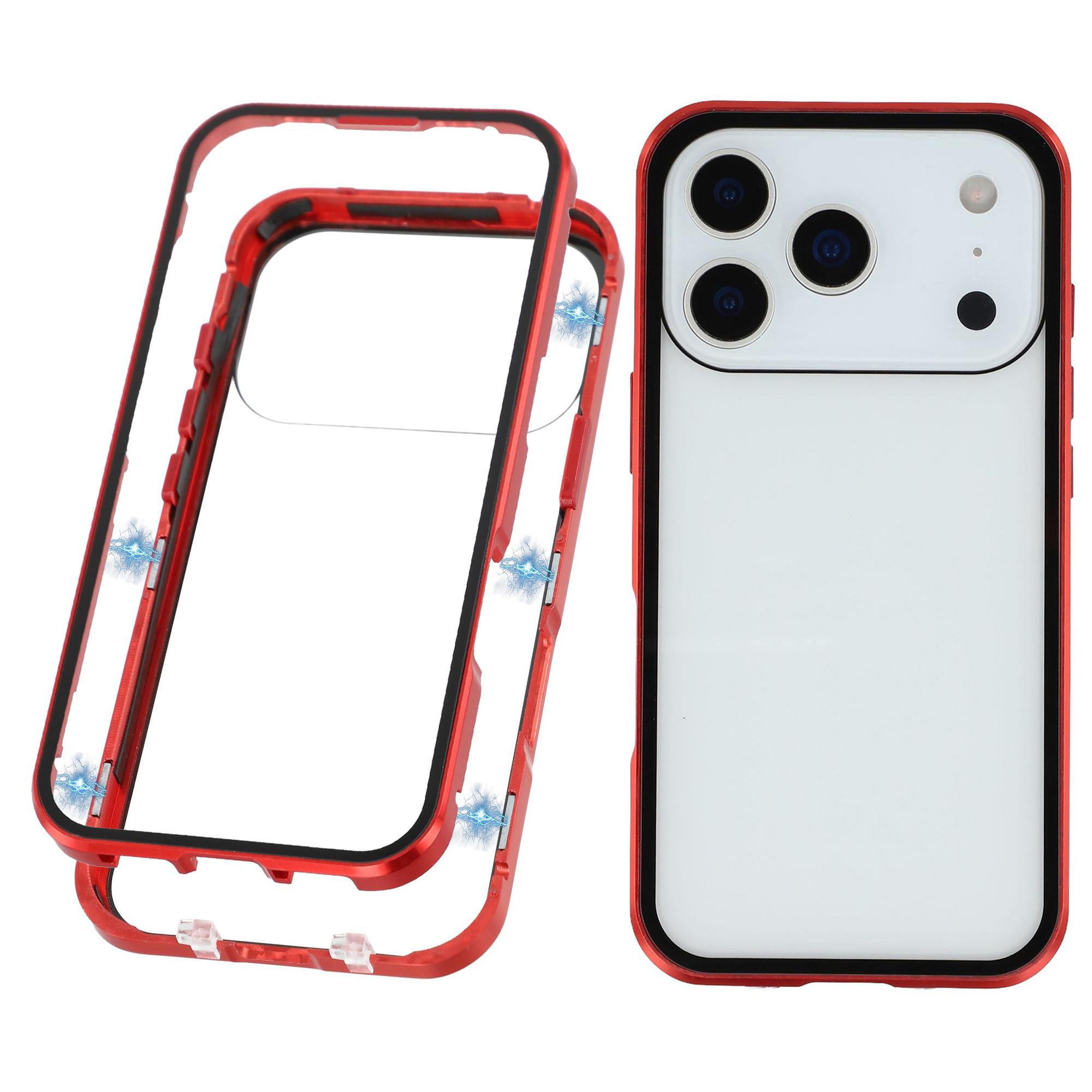 

For iPhone 17 Pro Case Double-Sided Tempered Glass Magnetic Clear Phone Cover Red