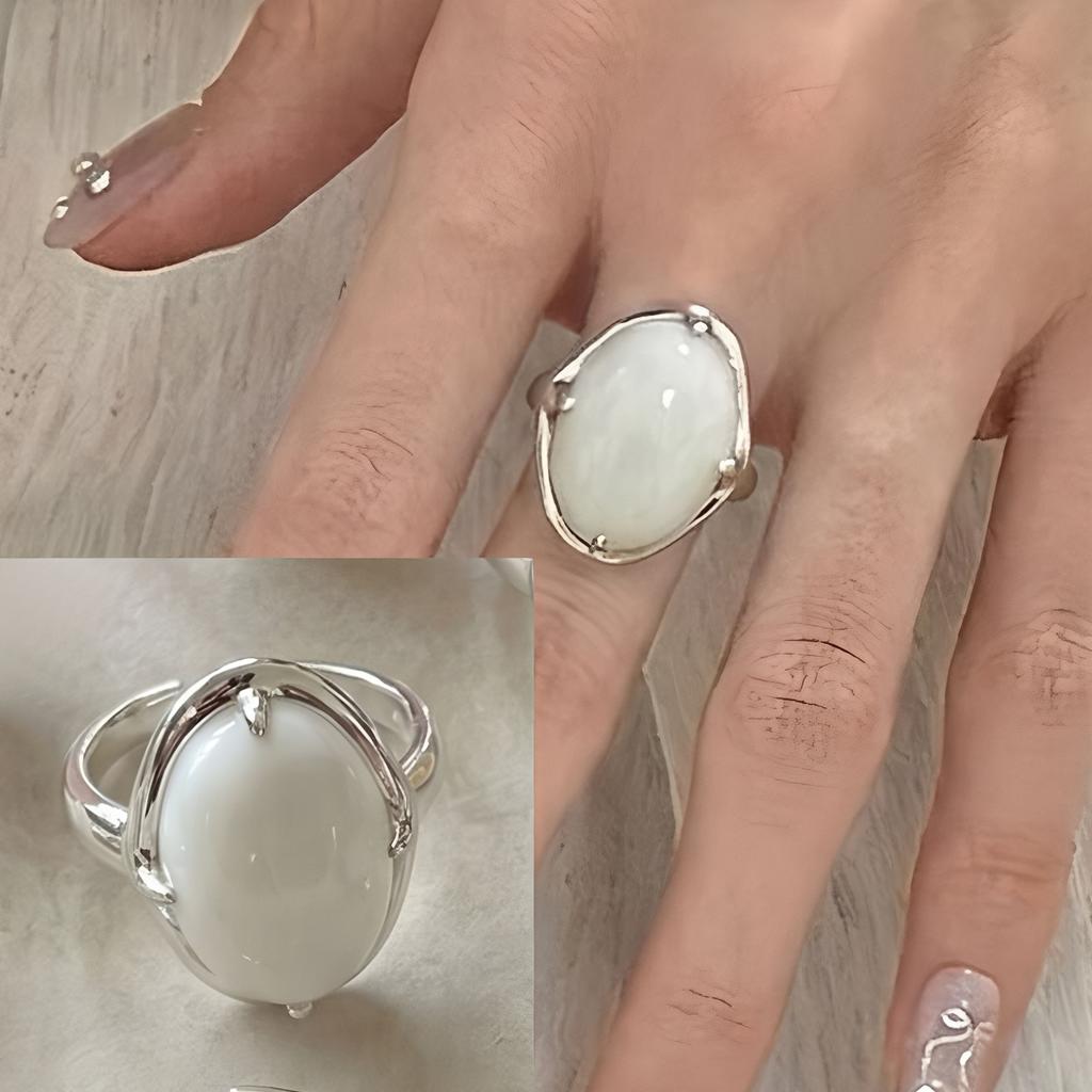 PANJBJ Inel Geometric din Argint 925 cu Cristal pentru Femei Elipsă Punk Exagerat Picătură de Apă Inel Deschis Cadou Bijuterie