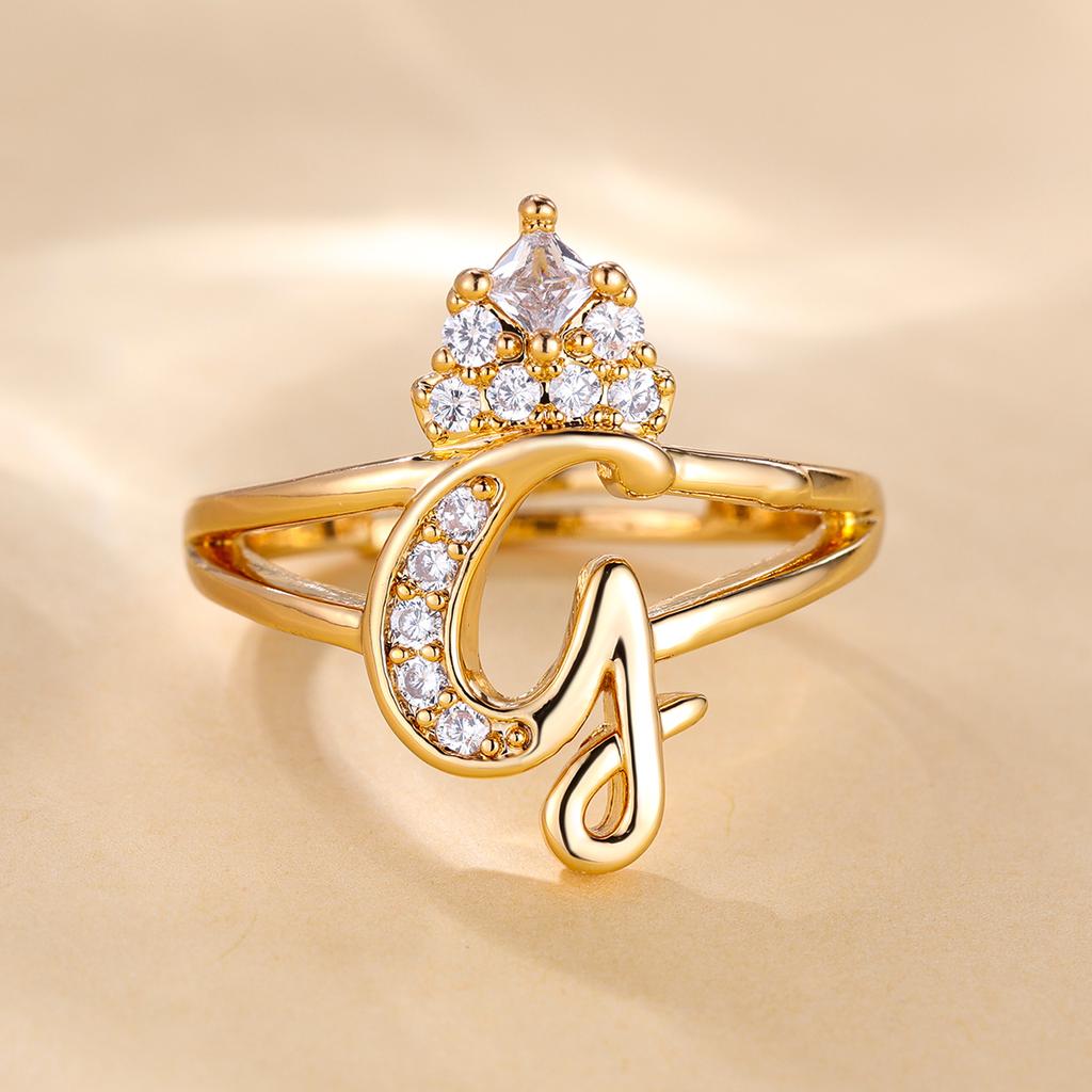 Bague de princesse en Zircon, couleur dorée, 26 lettres anglaises, anneau d'ouverture réglable, bijoux de mariage, cadeau de saint valentin, 1 pièce
