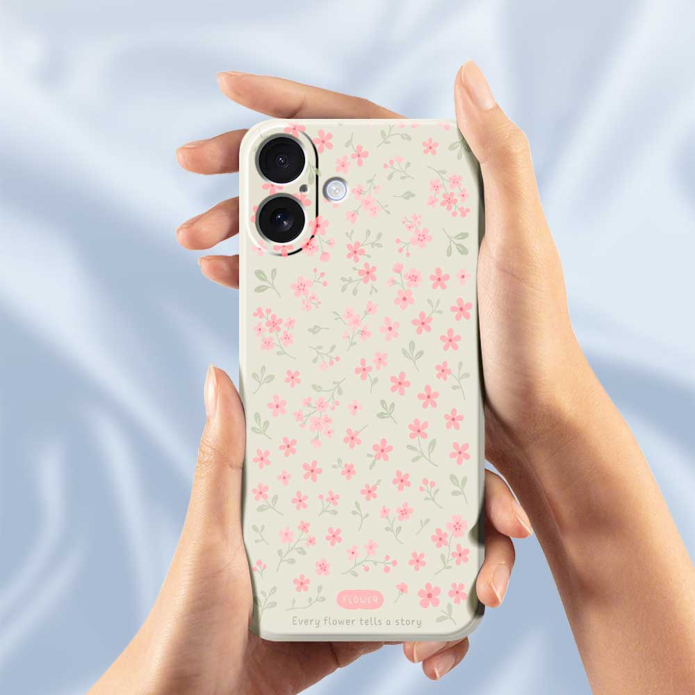 For iPhone 17 Case Pink Small Flowers Pattern Printing Straight Edge TPU Phone Back Cover