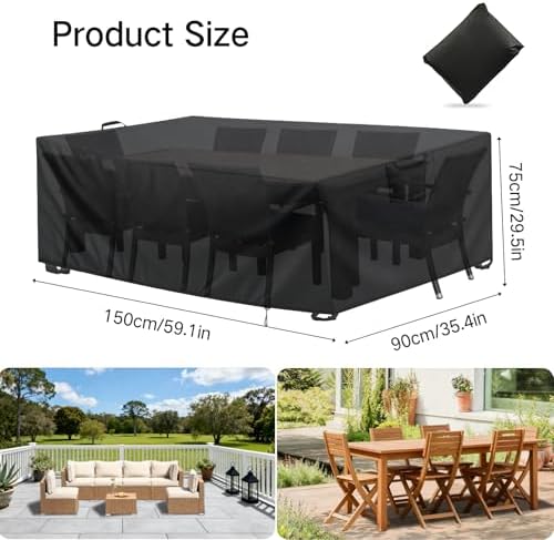 GOOGO Patio Furniture Cover 150x90x75cm Waterproof UV Resistant 420D Oxford Fabric Garden Table Chair Protective Cover