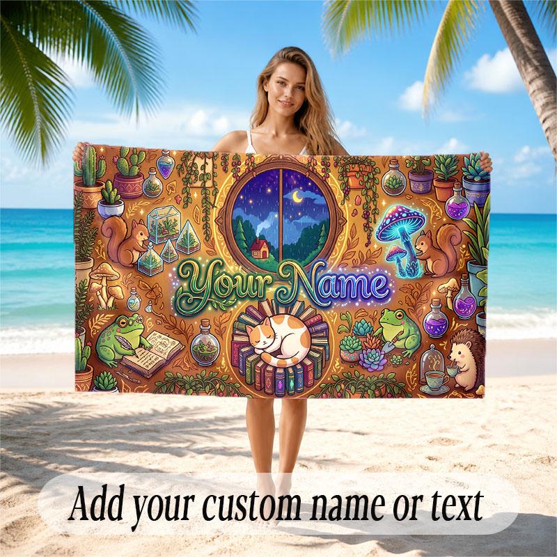 Floral Garden Theme Soft Beach Towel Personalized Custom Name Text Towel Portable for Beach Pool Travel