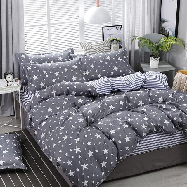Fashion Bedding Set White Green Double Bed Linens Quilt Duvet Cover Pillowcase Queen Size Flat Sheet Classic Grid for Girl Boy