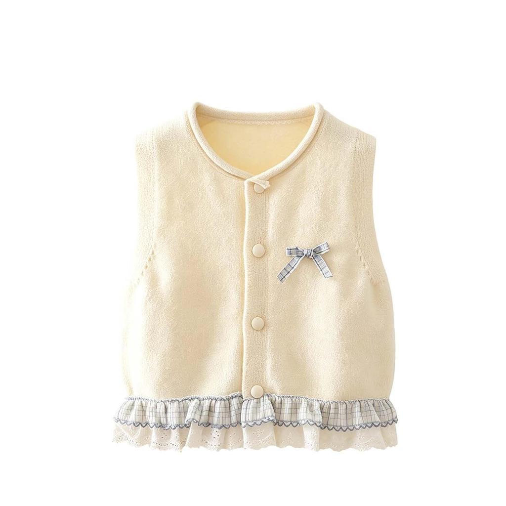 Girls' Open Front Sleeveless Vest with and Lace Trim