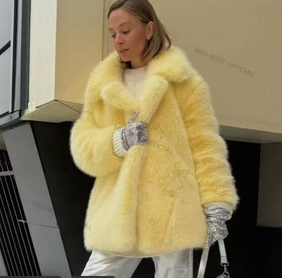 Eco-friendly Faux Fox Fur Mid-length Coat, Thickened Winter 2025 - European/American Style