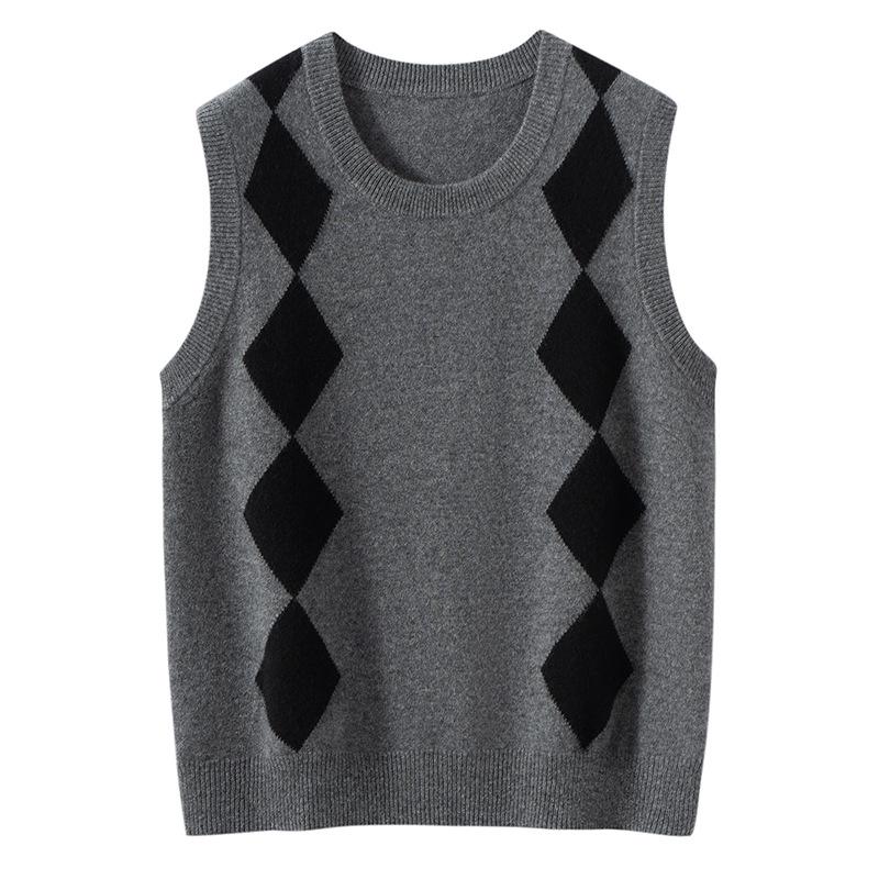 

Женский кашемировый жилет без рукавов с круглым вырезом и цветными блоками - Стильный тонкий велюровый домашний костюм M серый