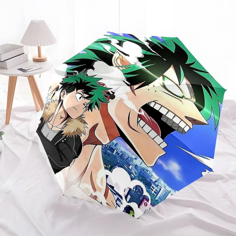 1pc My Hero Academia Boku No Hero Izuku Midoriya Katsuki Bakugo Outdoor Umbrella Automatic Opening and Closing Portable 3-Fold Design 8-Rib Iron Frame