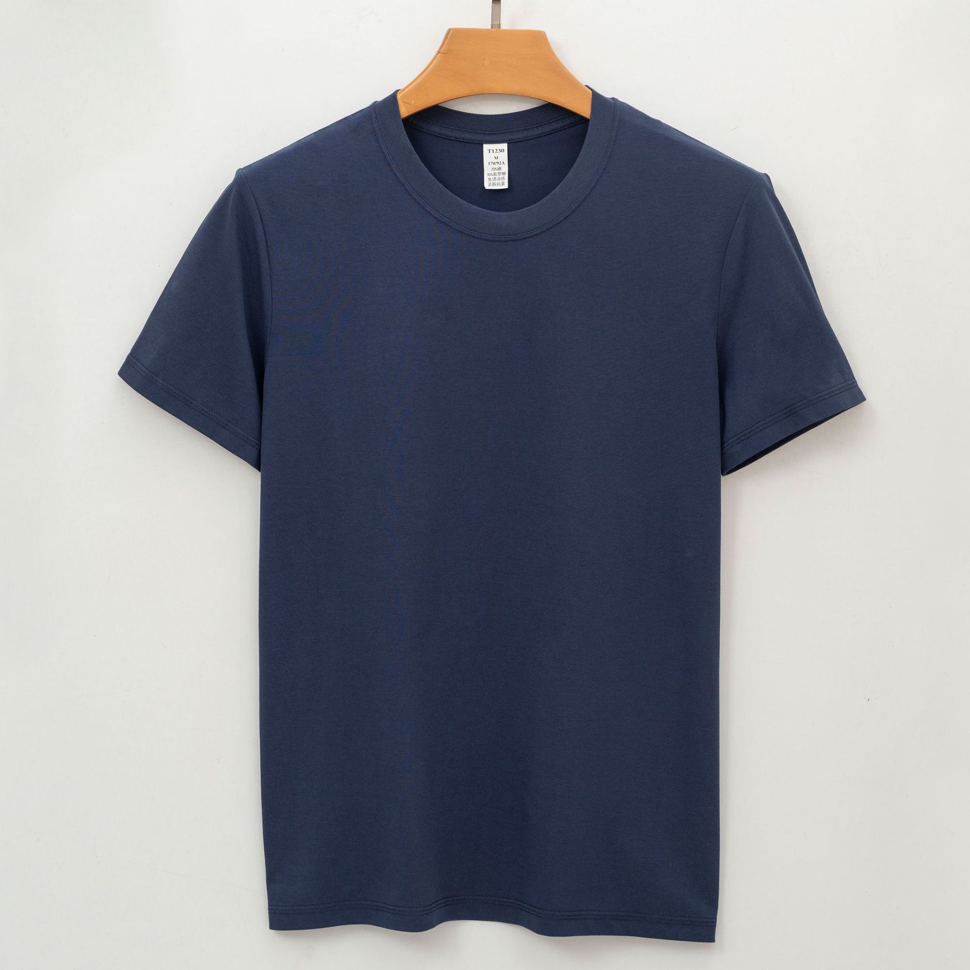 Premium Long-staple Cotton Short-sleeve Crew Neck Three-needle Solid Color Wrinkle-free Antibacterial Cool T-shirt Minimalist Breathable Tops S тёмно-синий