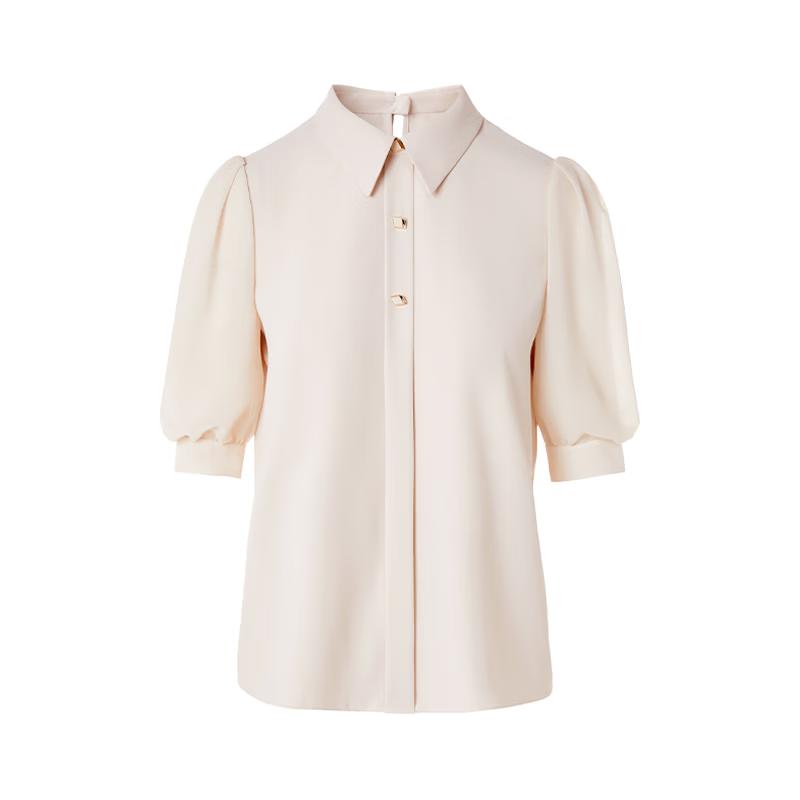 Lanzhi Women s Puff Sleeve Lapel Short-Sleeve Blouse M