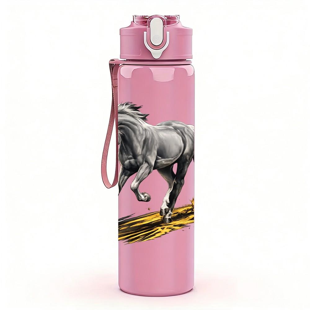 1PC Running Horse Western Silhouette Print 750ml Color Plastic Sports Water Bottle Leakproof Flip Straw Lid Suitable for Sports Office Home Use