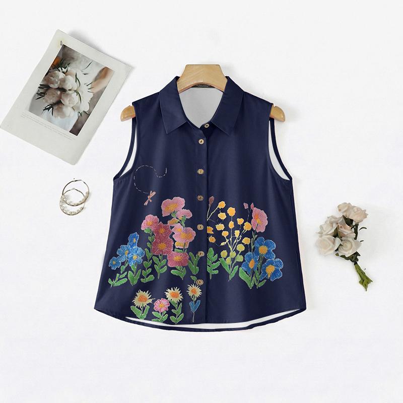 ZANZEA Women Casual Turn Down Collar Floral Print Sleeveless Vest Tops