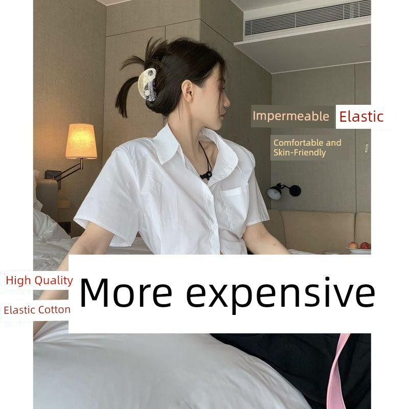 

Korean Style Short-Sleeved Button-Down Shirt for Women 2025 Summer New Slim Fit Versatile Sweet Top for Women Trendy Loose Short Shirt S(Recommended 37.5-45kg)