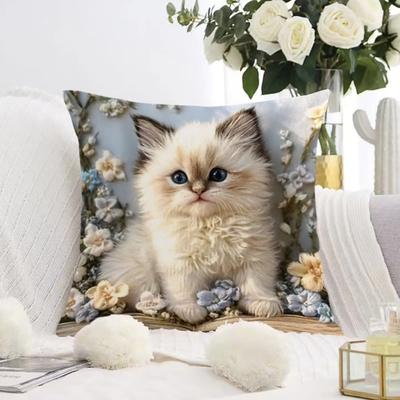 Yousheng Throw Pillowcase 3D Cat Printed Cushion Cover Hidden Zipper Design Removable Washable Decorative Pillow Cover