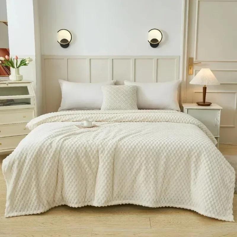 Winter Plaid Blankets for Beds Warm Sofa Blnket Fluffy Blankets Queen King Size Bedding Imitation Fur Bed Sofa Cover