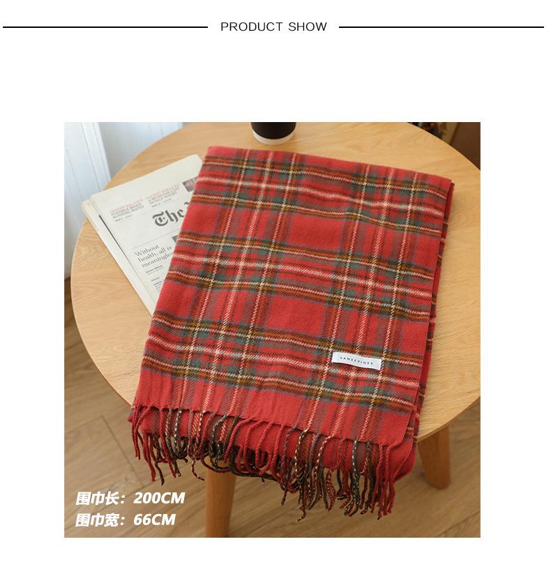 New Scarf Red Plaid Scarf Female Korean Version Versatile New Year's Scarf Warm and Thickened Winter Plaid Drape