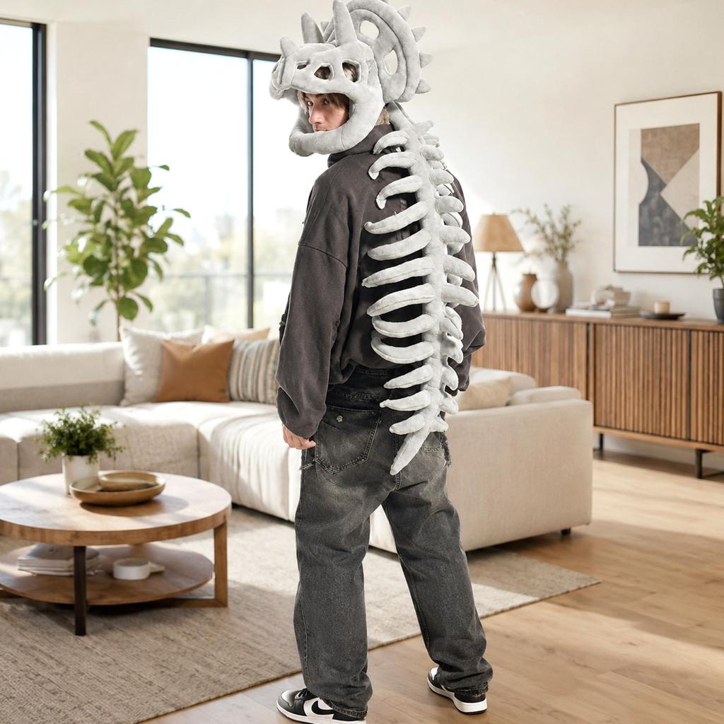 Dinosaur Skeleton Plush Headpiece Soft Costume Toy for Halloween Dress-Up